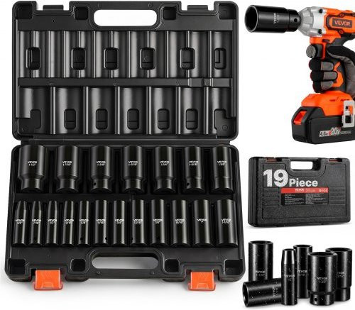 VEVOR Schlagschrauber-Steckschlüsselsatz 1/2 Zoll, 19-teiliges Deep Socket Set aus Chrom-Vanadium in Schwarz mit robustem Aufbewahrungs case - Bild 1