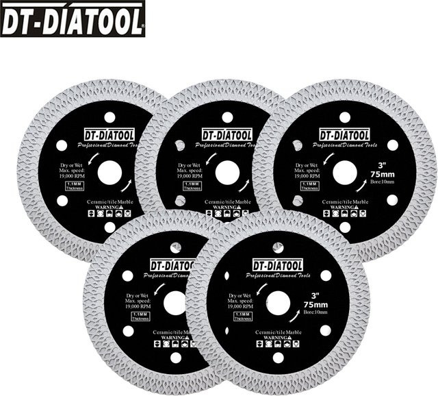 DT-DIATOOL Diamant-Fliesentrennscheibe X Mesh Turbo in Silber, Durchmesser: 75 mm, zum Schneiden von Porzellanfliesen, Marmor, Keramik, Granit und Stein - Bild 1