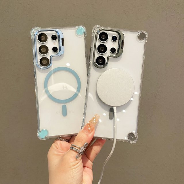 RUWANHU MagSafe Magnetische Objektiv Halterung und Stoßstange Schutzhülle für Samsung S25 Ultra, S24 Ultra und S23, Acryl Rückseite, Schwarz oder Transparent - Bild 1
