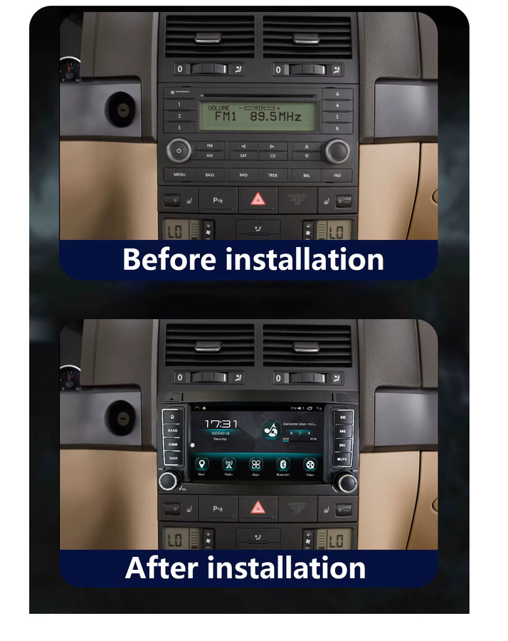 CHSTEK Multimedia Autoradio für Volkswagen Touareg 1 7L (2002-2010) und T5 mit Android Auto, Apple CarPlay, Bluetooth, WLAN, 4G und GPS in Schwarz - Bild 2