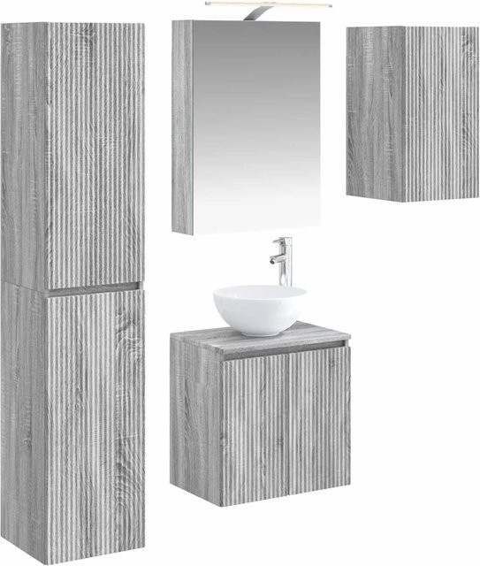 vidaXL Badezimmerschrank-Set 5-teilig in Grau Sonoma, modern mit LED-Beleuchtung und Spiegelschrank, B/T/H: 50 x 14,5 x 70 cm - Bild 1