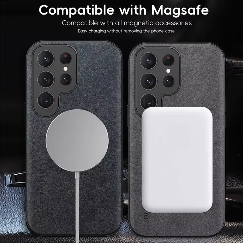 Magnetische Lederhülle für Samsung Galaxy S25 S24 S23 S22 S21 S20 Ultra FE 20 Plus in Schwarz oder Blau mit Wireless Charge und Anti-Drop Schutz - Bild 3