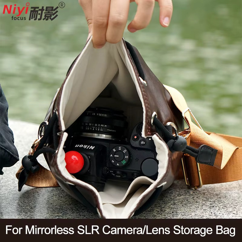 NiYi Kamera- und Objektiv-Aufbewahrungstasche aus wasserdichtem weichem Leder in Grau oder Braun für Sony, Nikon, Leica und Fujifilm XT50, R50V - Bild 2