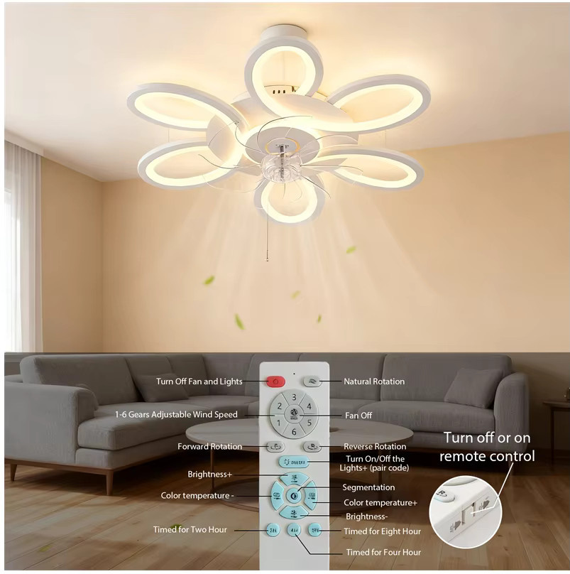 WUIETI Intelligenter Deckenventilator mit LED-Licht in Weiß, modernes Design mit App- und Fernbedienung, dimmbar, Durchmesser: 63,5 cm - Bild 2
