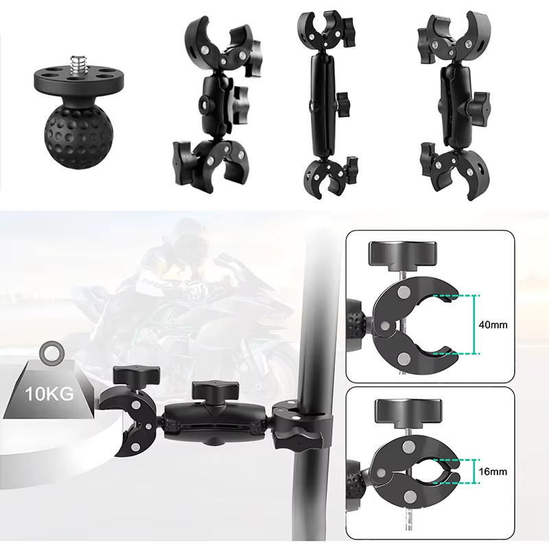 Doppel-Clip-Lenkerhalterung für Motorrad und Fahrrad in Schwarz zur Befestigung von Insta360 und GoPro Action-Kameras - Bild 6