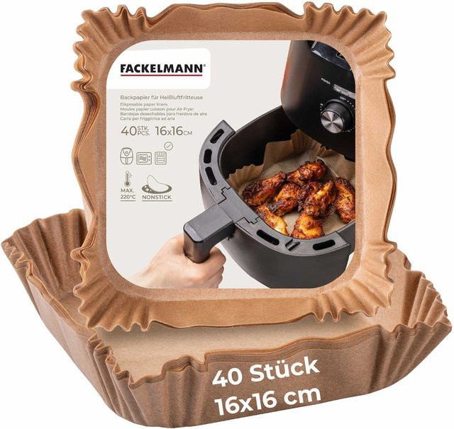 Fackelmann Backpapier für Heißluftfritteuse eckig, braun, B/T/H: 16 x 16 x 4,5 cm, 40 Stück - Bild 1