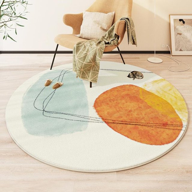 Karpetti Runder Plüschteppich mit modernem geometrischem Design, Mehrfarbig, Rutschfest und Waschbar, Durchmesser: 160 cm - Bild 1