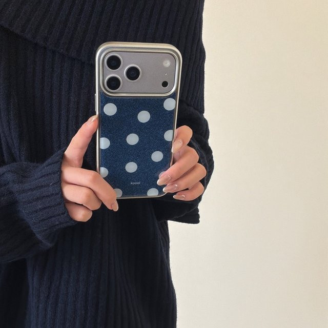 Meetsweet Schutzhülle Denim Blue Cowboy Polka Dot mit Silver Edge für iPhone 13 14 15 16 17 Pro Max und Pro - Bild 1