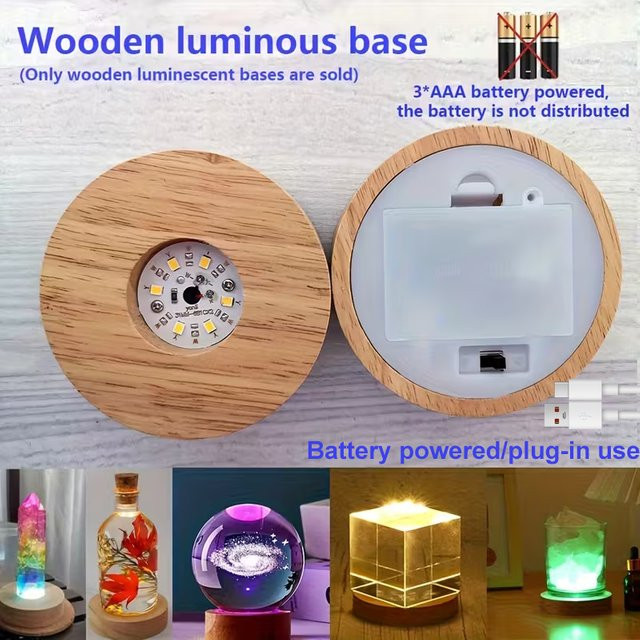 TLEDMP LED-Nachtlicht mit Holzsockel und transparentem Kunstharz-Dekor, warmweißes Licht, Höhe: 8 cm - Bild 1