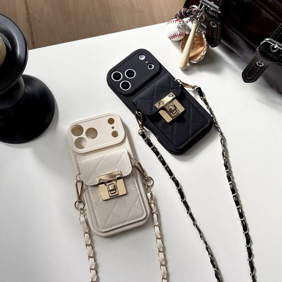 Leder-Crossbody-Handyhülle für Apple iPhone in Schwarz mit Brieftasche und Kartenhalter - Bild 2
