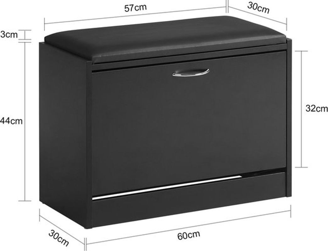 SoBuy Schuhbank mit einer Drehtür in Schwarz, Modernes Design, B/T/H: 60 x 30 x 48 cm - Bild 1