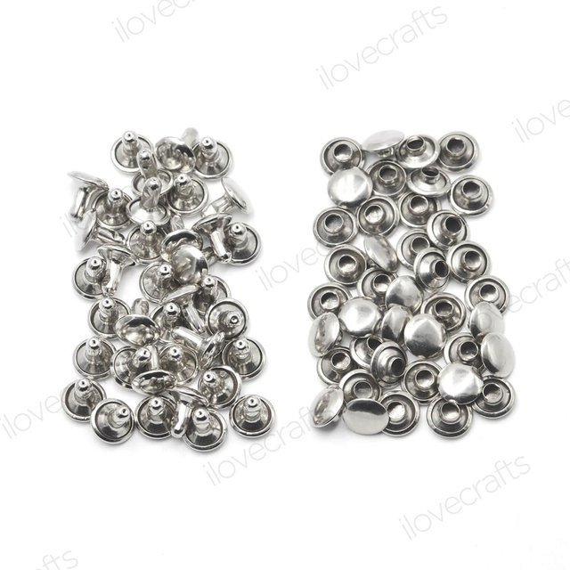100 Sets Doppelkappen Nieten aus Messing für Lederhandwerk in Silber und Gold, Durchmesser: 10 mm - Bild 1