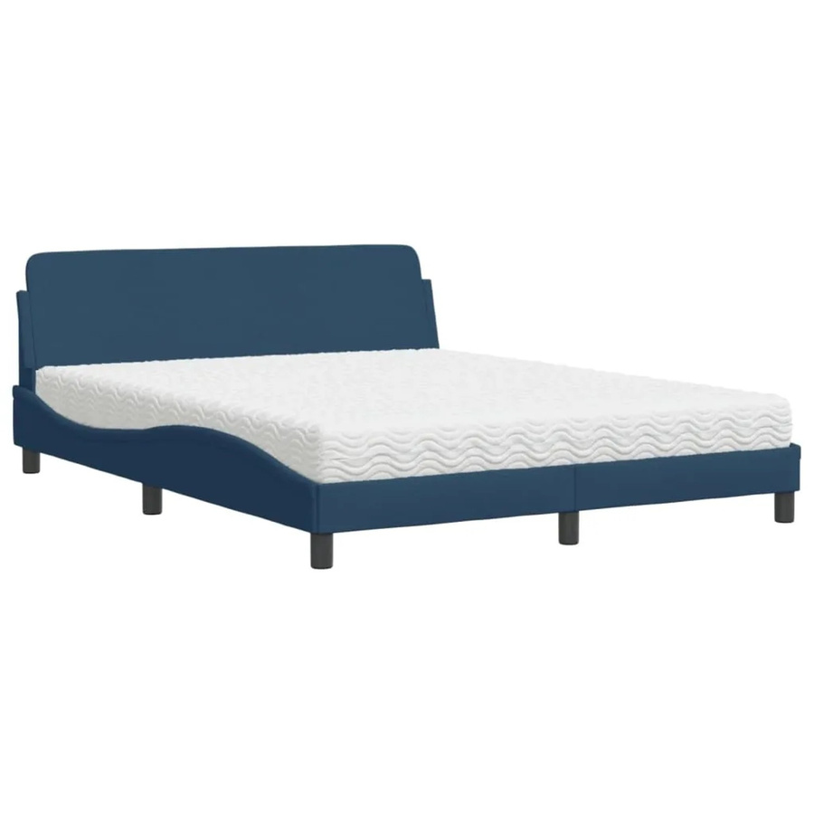vidaXL Bett mit Matratze in Blau aus Stoff und Kiefernholz, B/T/H: 160 x 200 x 165 cm - Bild 2