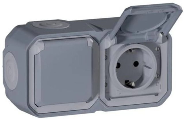 Legrand Plexo New Aufputz-Steckdose aus Kunststoff in Grau, B/T/H: 6,1 x 8,2 x 15,6 cm - Bild 1