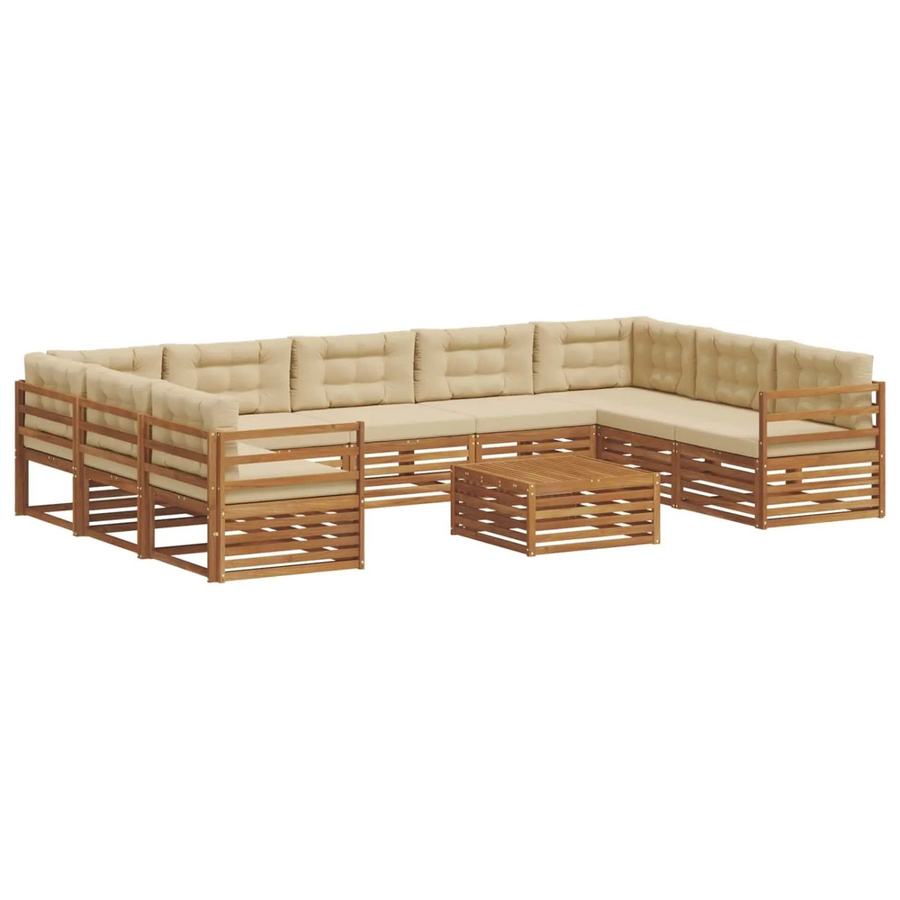 vidaXL Sofagarnitur 10-teilig aus Massivholz Akazie in Natur und Beige mit modernem Latten-Design - Bild 2