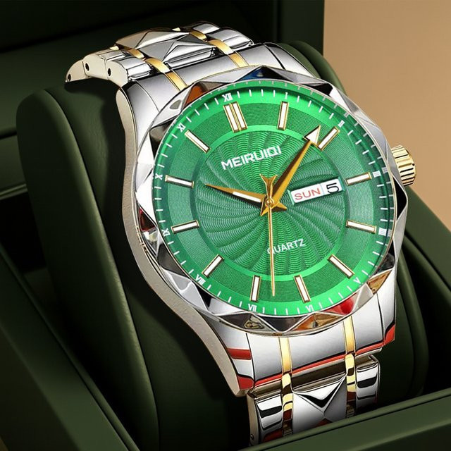 MEIRUIQI Armbanduhr Quarz, Edelstahl, Grün, Datum, Herren - Bild 1