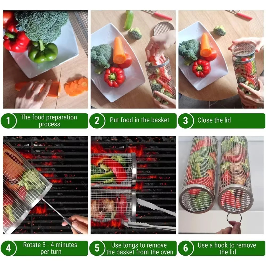 BBQ Grillkorb aus Edelstahl in Silber für Camping und Outdoor-Grillen, zylindrisches Mesh Grill Rack, Durchmesser: 20,0 cm, Höhe: 9,0 cm - Bild 5
