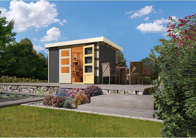 Karibu Gartenhaus Calabar 4 Set in Terragrau inklusive Boden und Dachfolie - Bild 1