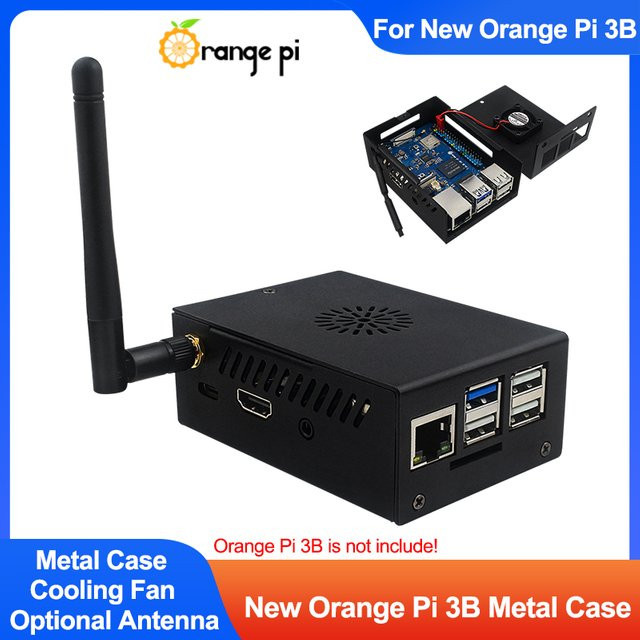 Orange Pi 3B Metallgehäuse aus schwarzem Aluminium mit Lüfter und optionaler Antenne - Bild 1