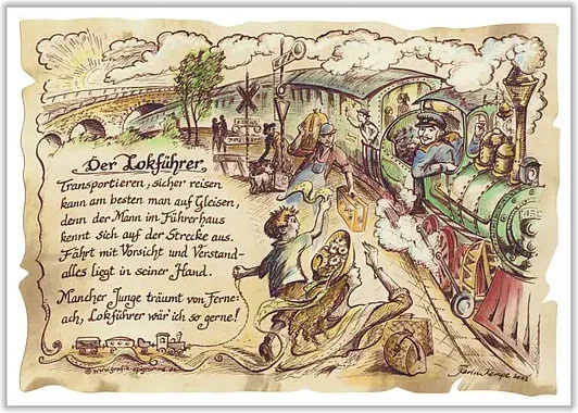 Vintage Zunftbild Lokführer von tantum graphic als Paper Poster auf Antikpapier, Mehrfarbig, Breite: 21,0 cm, Höhe: 29,7 cm - Bild 1