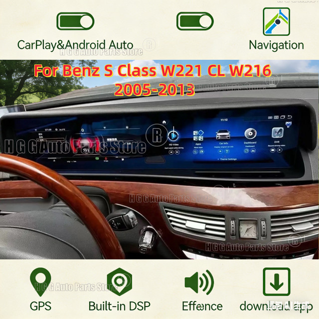 YANFU Autoradio mit Doppelbildschirm für Mercedes Benz S-Klasse W221 und CL W216 (2005-2013) inklusive GPS-Navigation und Carplay in Schwarz mit 12,3 Zoll Display - Bild 1