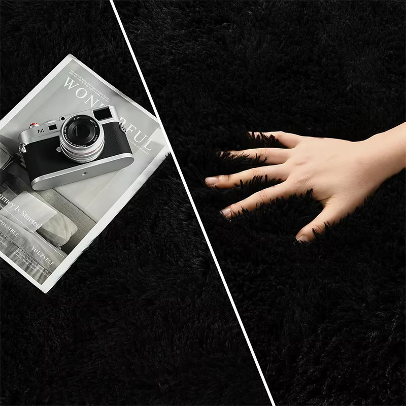 VIKAMA Luxuriöser Plüschteppich in Schwarz, weicher Kunstfell-Teppich für Wohnzimmer, Schlafzimmer oder Badezimmer - Bild 4