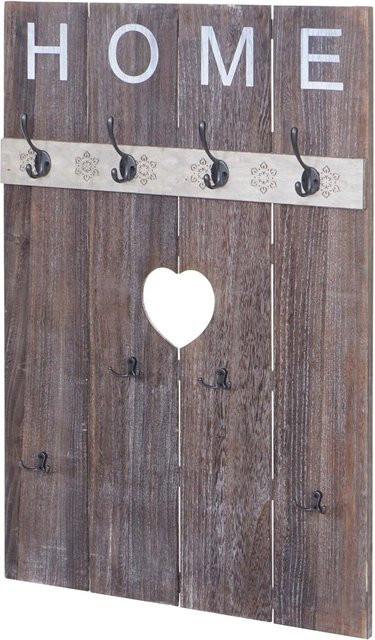 Wandgarderobe MCW Home C89 aus Paulowniaholz in Braun im Shabby-Look Vintage mit 8 Haken, B: 91 cm, H: 60 cm - Bild 2