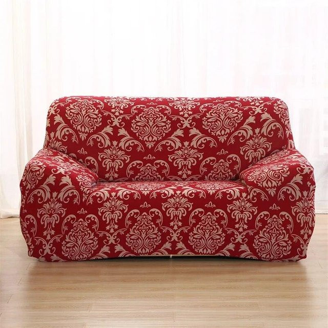 Stretch-Sofabezug von Your Warm Home mit floralem Muster in Rot, elastischer Schonbezug für 1-Sitzer Sofas, Breite: 90-140 cm - Bild 1