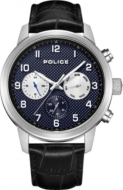 Police Herrenuhr, Quarz, Edelstahl, Blau, Leder, 44 mm - Bild 1