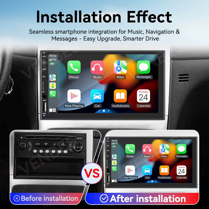 VENBES 1 DIN Autoradio mit 7 Zoll HD-Touchscreen, CarPlay, Android Auto, Bluetooth und Mirror Link in Schwarz - Bild 4