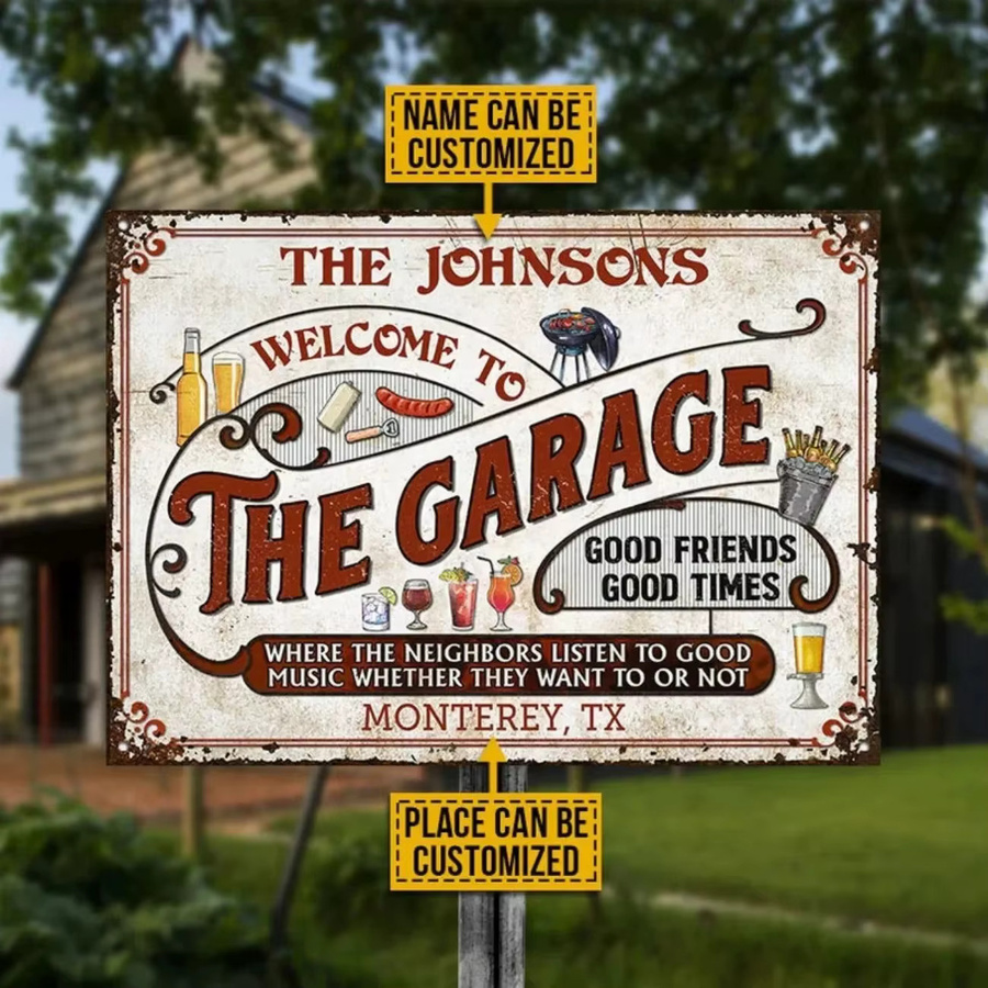 Personalisiertes Vintage-Garagenschild aus Metall von Hello Young in Weiß und Multicolour für die Man Cave oder Outdoor-Bar - Bild 2