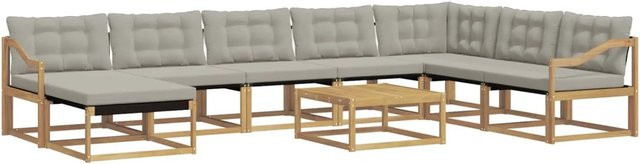 vidaXL Outdoor-Sofagarnitur 9-teilig in L-Form aus Akazienholz mit Textilene und Polstern, Weiß, Grau und Braun, B/T/H: 79 x 79 x 37 cm - Bild 1