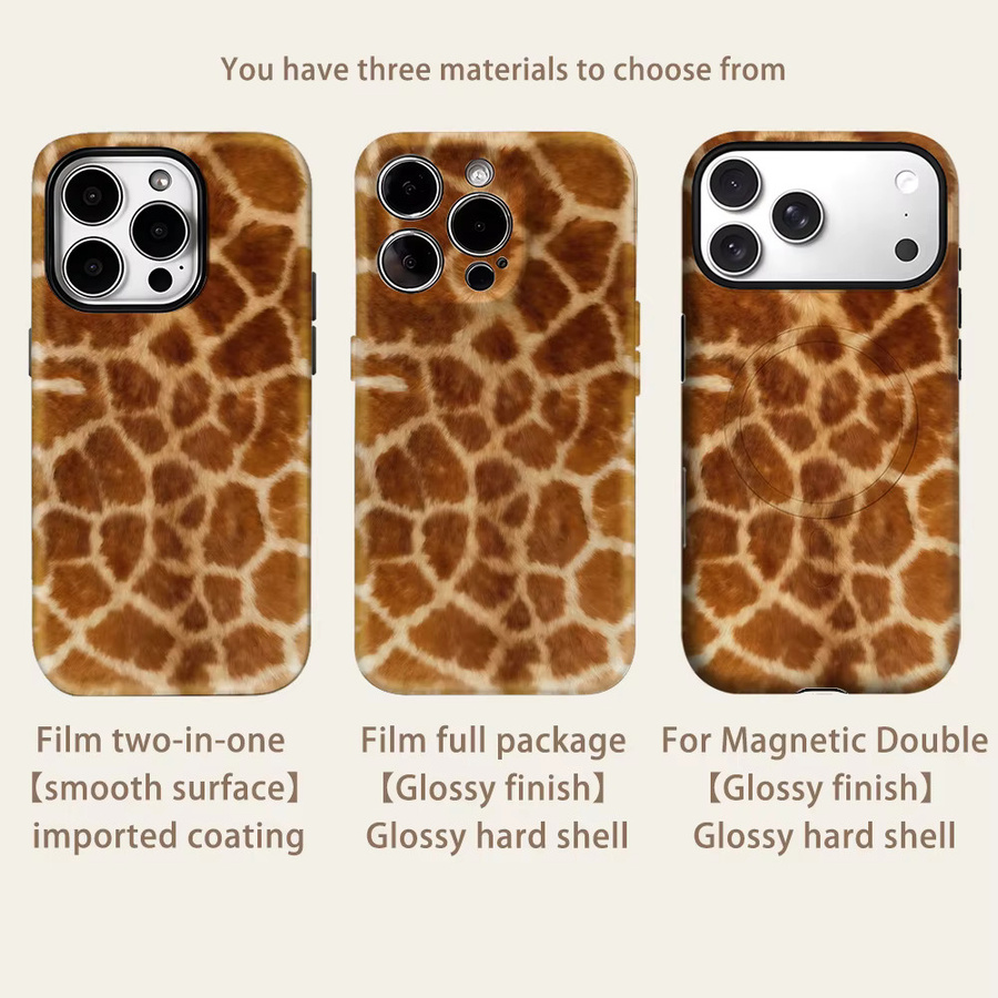 Robuste Handyhülle mit Giraffen-Print für Apple iPhone 17 16 15 14 13 Pro Max Plus mit Magnetfunktion in Braun - Bild 2