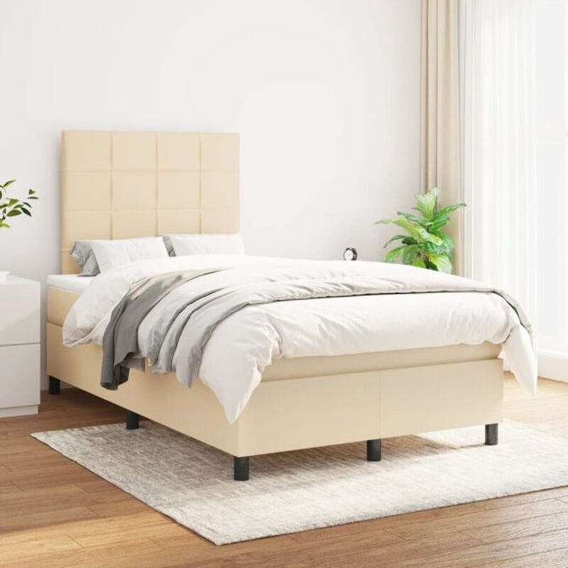 vidaxl Boxspringbett mit Matratze aus Stoff in Beige und Weiß, B/T/H: 200 x 120 x 118 cm - Bild 1