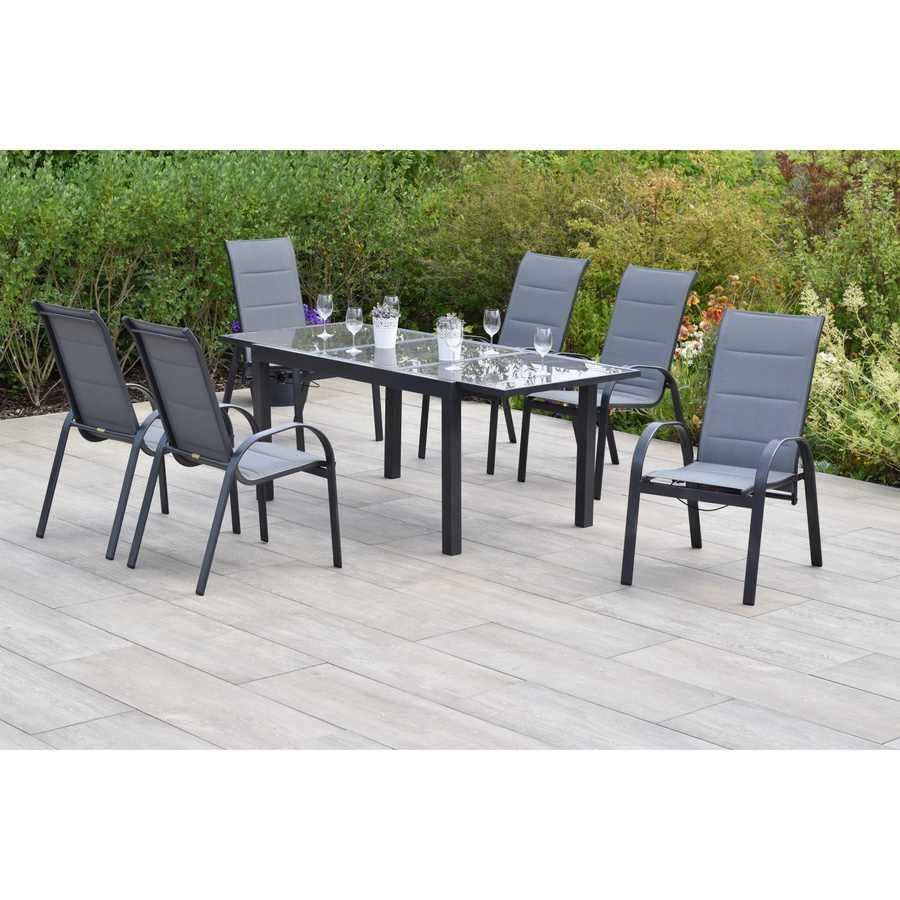Merxx Gartenmöbelset Amalfi 7-teilig aus Aluminium und Textil in Silber und Grau mit ausziehbarem Tisch B: 140 cm, T: 90 cm, H: 70 cm - Bild 2
