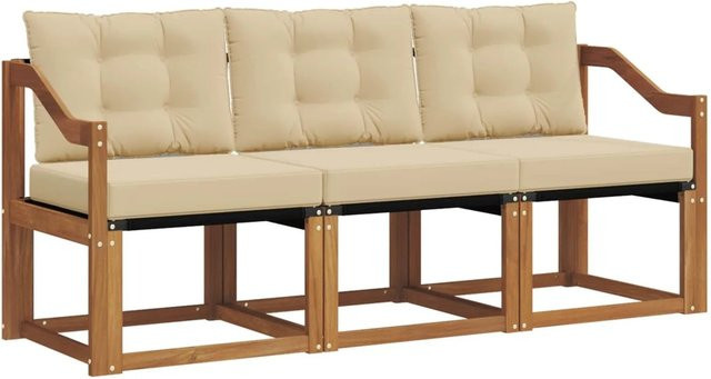 vidaXL Outdoor-Sofagarnitur 3-teilig aus Akazienholz mit Textilene und Kissen in Natur und Beige - Bild 1