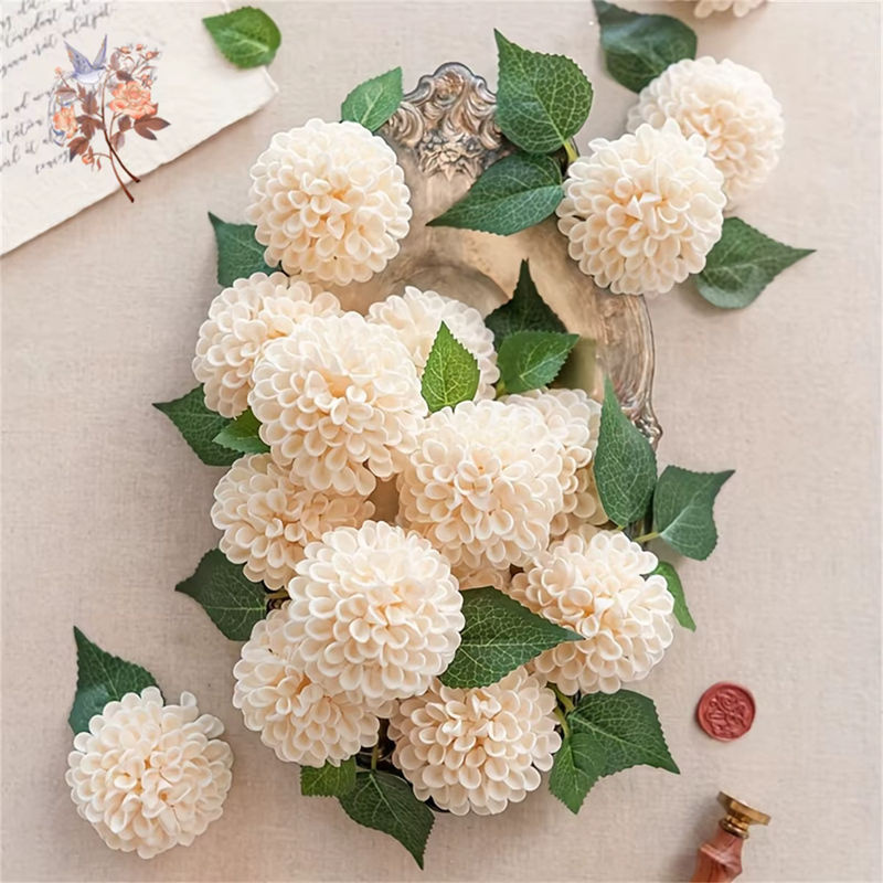 25 Stück künstliche Schaumstoff-Dahlien und Gänseblümchen mit Stiel in Pink und Weiß von YN HI FLOWER für - Bild 4