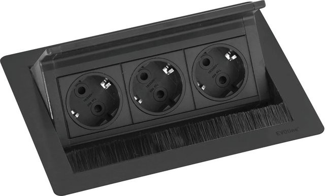 EVOline Flip Top Push S Einbausteckdose 3-fach versenkbar Schwarz - Bild 1