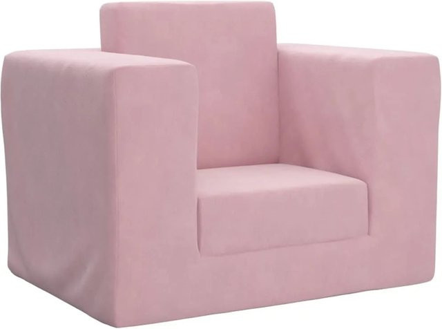 vidaXL Schlafsofa für Kinder in Rosa aus weichem Plüsch mit Ottoman, B/T/H: 152 x 76 x 42 cm - Bild 1