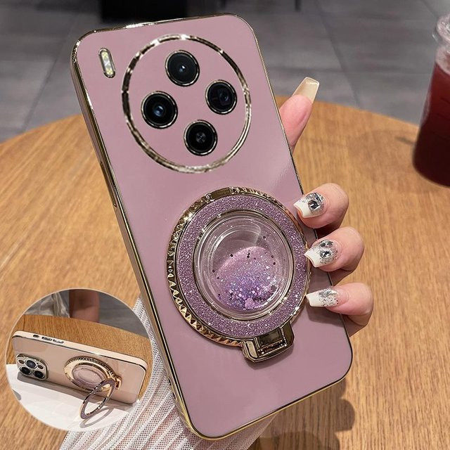 VIVO X300 Pro Silikon Hülle mit Ständer in Sand Gold Purple, Galvanisiertes TPU Cover für VIVO X300 und X300 Pro - Bild 1