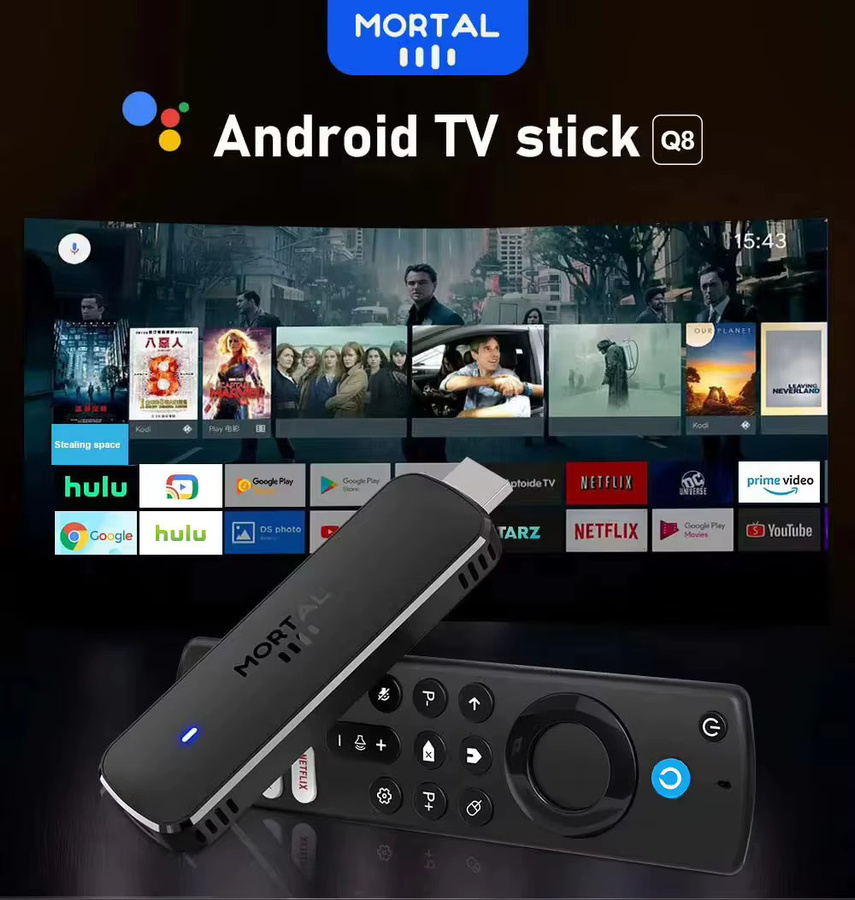 Mortal Q8 Android TV Stick Globale Version mit Sprachfernbedienung, Android 14, 8K und 4K Video, Wifi6, Schwarz - Bild 2