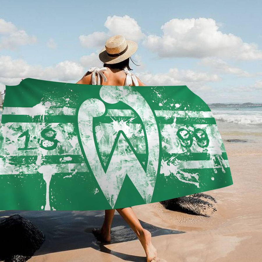 Strandtuch mit W Werder B Bremen Logo aus Mikrofaser und Baumwolle, schnelltrocknend und saugfähig, Breite: 30 cm, Tiefe: 30 cm - Bild 1