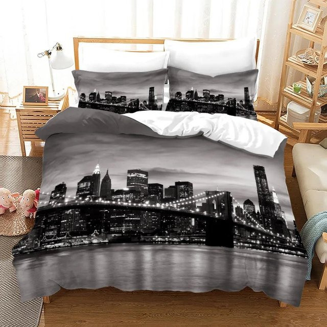 Bettwäscheset Your Warm Home mit New York City Nachtansicht in Schwarz, bestehend aus Bettbezug und 2 Kissenbezügen, Breite: 140 cm, Höhe: 210 cm, Kissenbezug: 50 x 70 cm - Bild 1