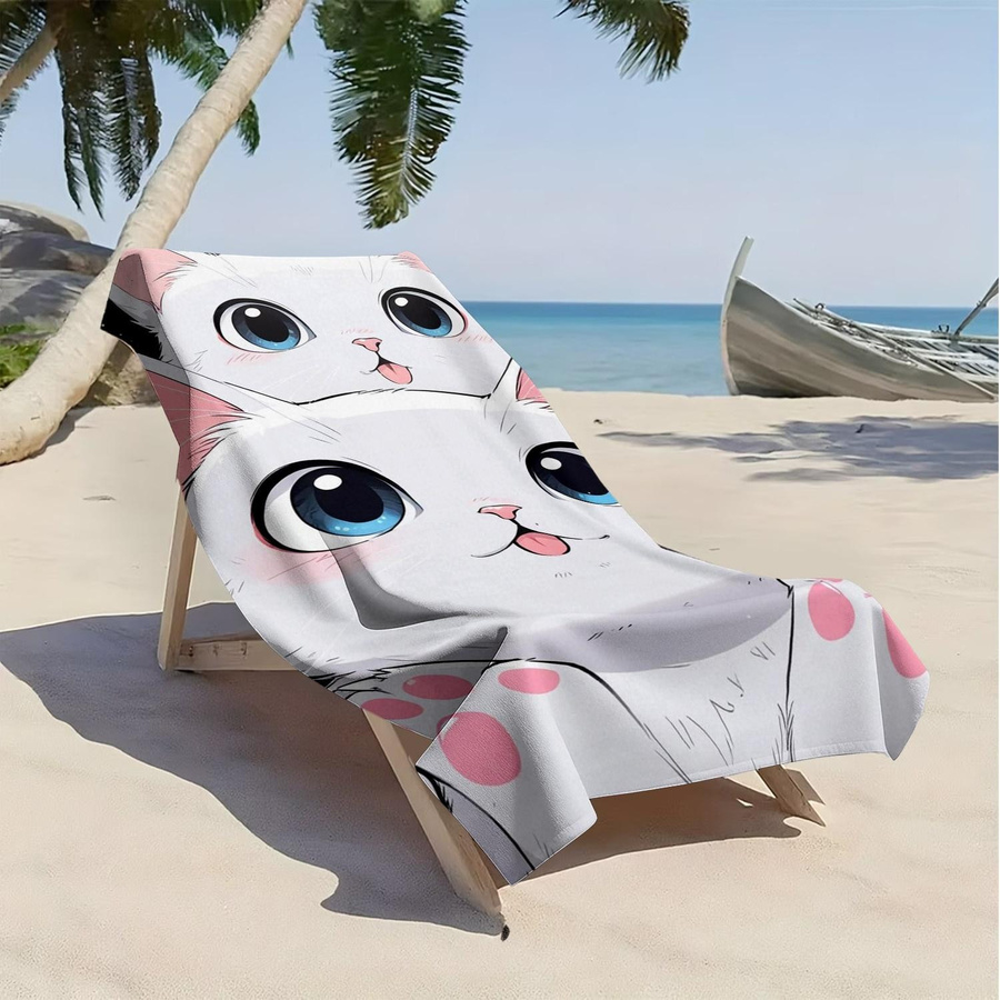 Dalangpa Strandtuch für Kinder mit niedlichem Cartoon-Katzen-Pfotenmuster aus Mikrofaser in Weiß, Breite: 30 cm, Höhe: 60 cm - Bild 4