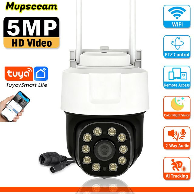 Tuya Smart Leben Wifi PTZ Outdoor Überwachungskamera mit 5MP Auflösung, drahtlose CCTV IP Kamera in Weiß mit automatischem Mensch-Tracking - Bild 1