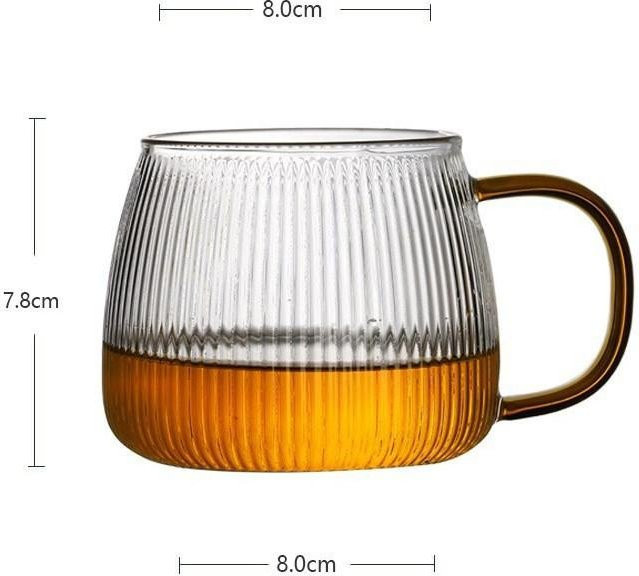 Hitzebeständiger Borosilikat-Glasbecher mit vertikalem Muster von Yiran toy 1, bauchiger Becher in Bernstein, Volumen: 400 ml - Bild 1