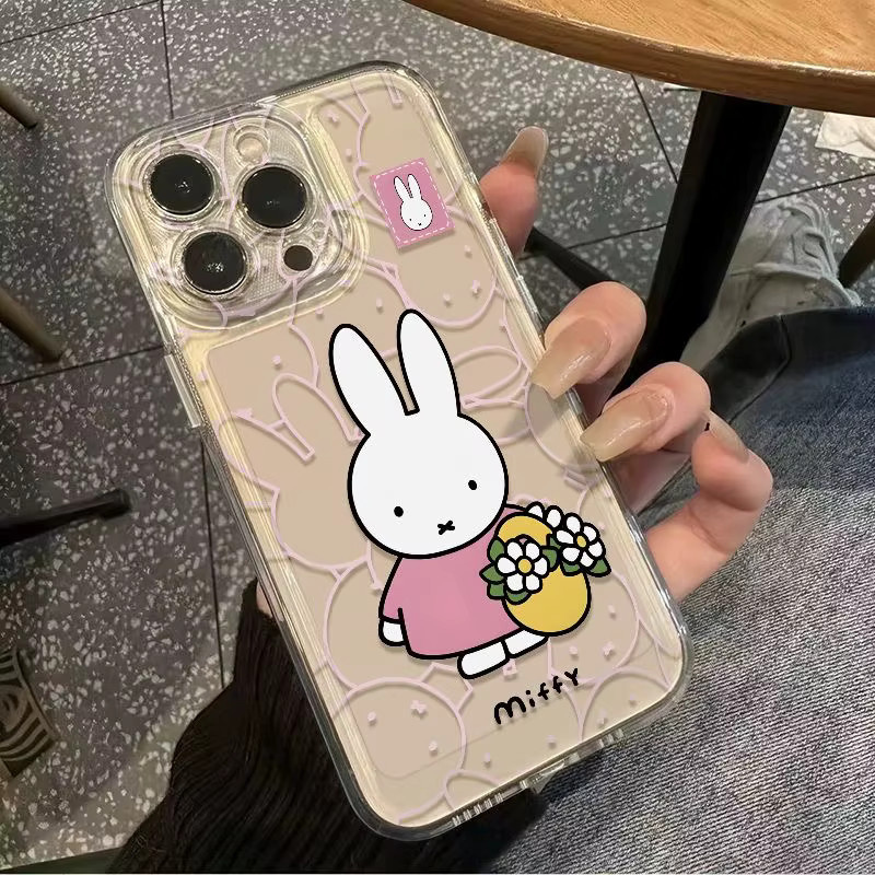 Miffy Handyhülle mit Kunstlinien-Blumen Design für iPhone, transparent und beige, TPU-Schutzhülle für verschiedene iPhone Modelle - Bild 4