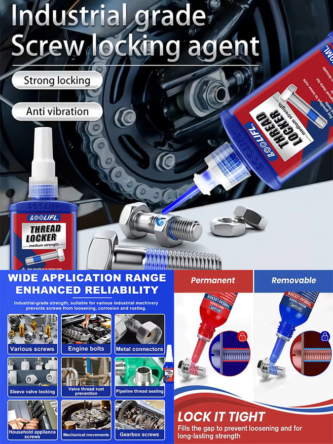 LOOLIFL Schraubensicherungskleber Set, 5 Stück à 50 ml, blauer anaerober Gewindesicherungskleber zur Korrosionsbeständigkeit und gegen Loslösen - Bild 7