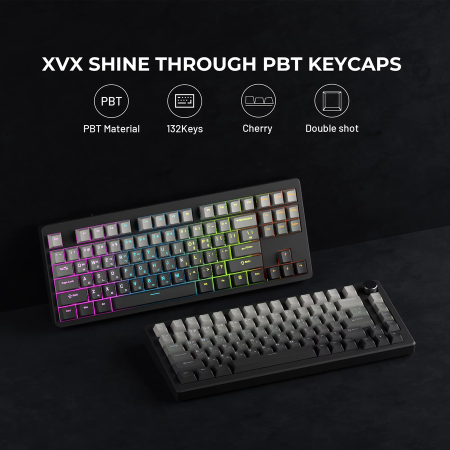 XVX PBT-Tastenkappen mit Koreanischem Top-Print und Farbverlauf in Grau für mechanische Tastaturen, 132 Tasten - Bild 4