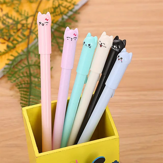 6er Set TWBEB Kawaii Katzen Gelstifte mit 0,5 mm Spitze für Schule und Büro in Schwarz, Blau und Mehrfarbig - Bild 1